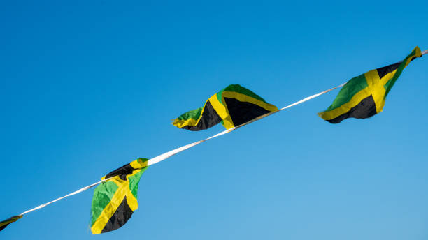 istock Jamaican flag flying on a rope in a tropical setting 1452113748