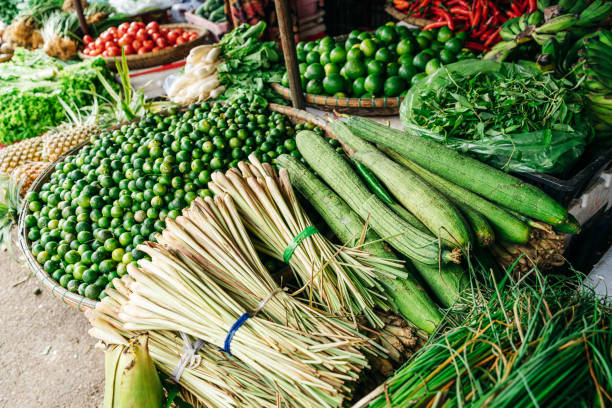 A colorful array of vegetable displayed for sale at the marketHue, Vietnam