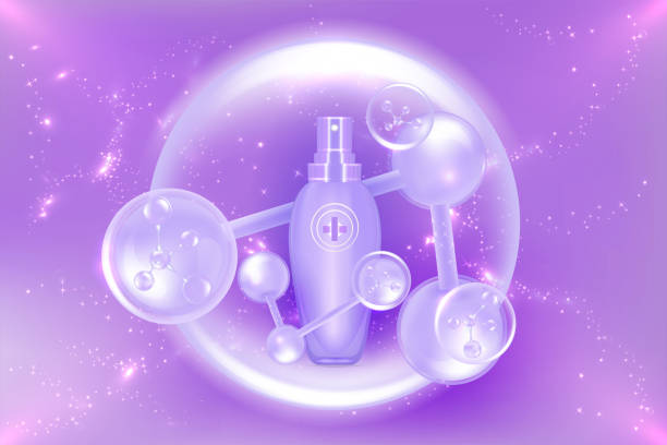 istock Beauty product ad design, a purple cosmetic container with hyaluronic acid collagen solution advertising background ready to use, luxury skincare banner, illustration vector. 1452116135