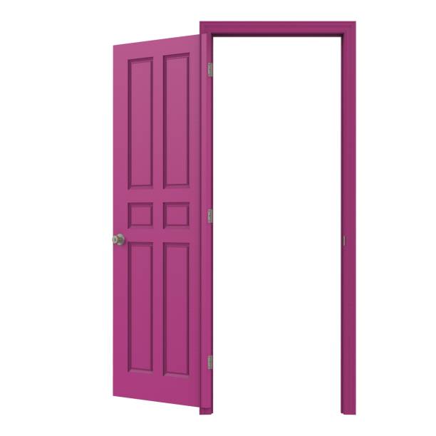 istock open isolated pink door closed 3d illustration rendering 1452121026