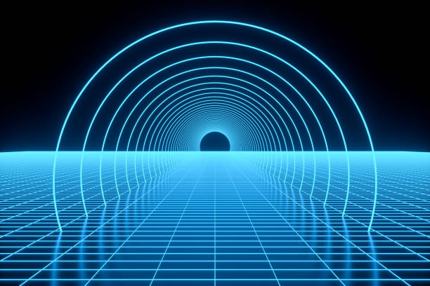 istock Futuristic Abstract Background Metaverse Concept Glowing Neon Light Tunnel 1452127026