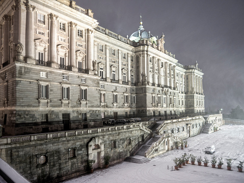 Royal Palace with snow. Madrid. Spain
