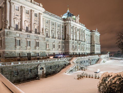 Royal Palace with snow. Madrid. Spain