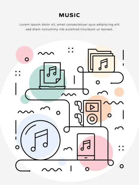 Vector illustration of Thin Line illustration of Music for Poster, flyer, web banner Template