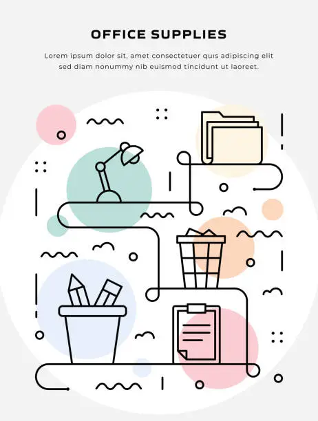 Vector illustration of Thin Line illustration of Office Supplies for Poster, flyer, web banner Template
