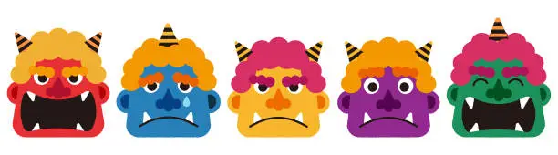 Vector illustration of Comical illustration set of demon faces in various colors