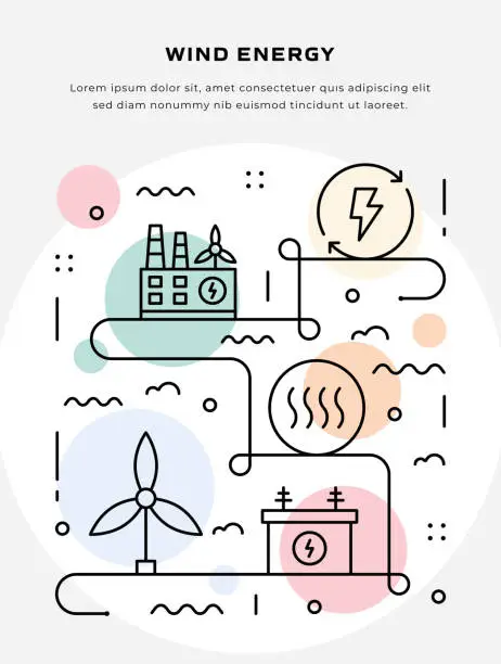 Vector illustration of Thin Line illustration of Wind Energy for Poster, flyer, web banner Template
