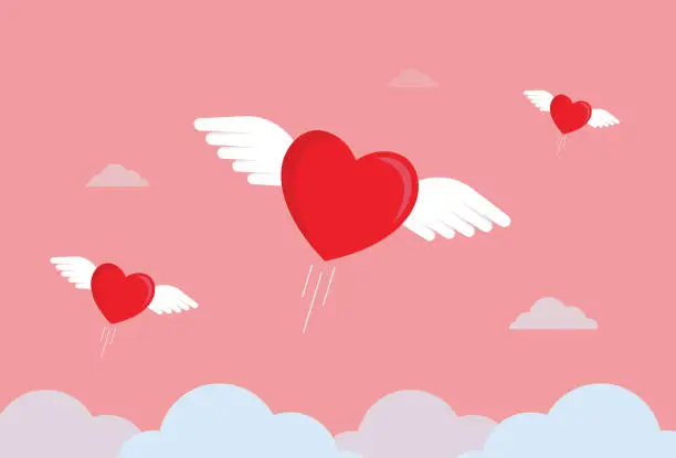 Vector illustration of Hearts fly in the sky