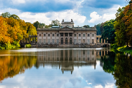 Warsaw, Poland - 20 September 2022: Palace on the Isle also known as Baths Palace or Palace on the Water in Royal Baths Park