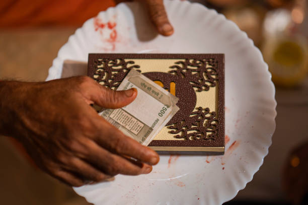 Indian current five hundred note in a Indian wedding ritual stock photo