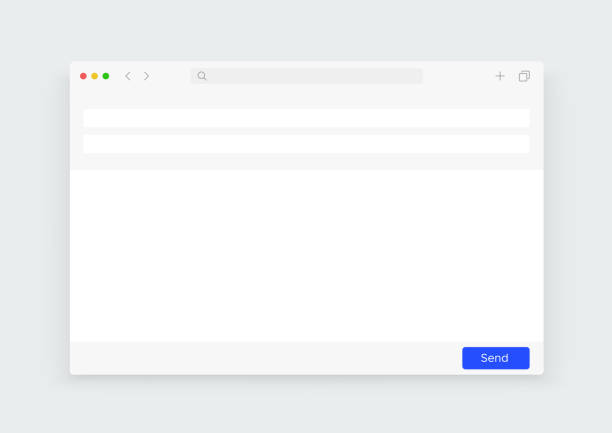 ilustrações de stock, clip art, desenhos animados e ícones de blank email window mockup. ui browser template light modern design similar to gmail - usar-computador