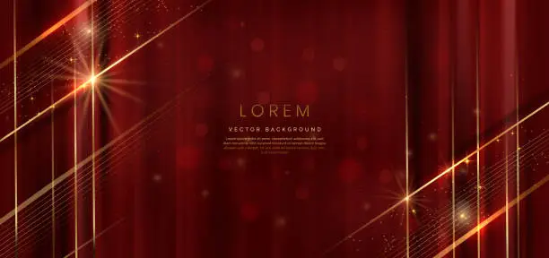 Vector illustration of Abstract elegant red background with golden line and lighting effect sparkle. Luxury template design.