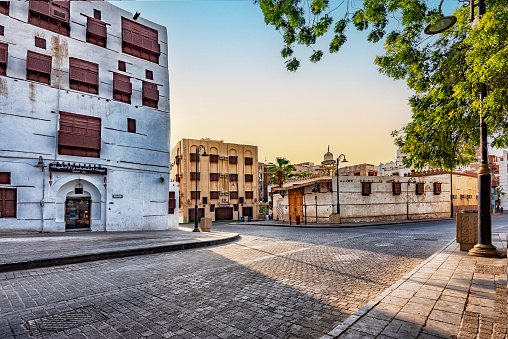 The picturesque buildings in the old town of Jeddah in the western province of Saudi Arabia.