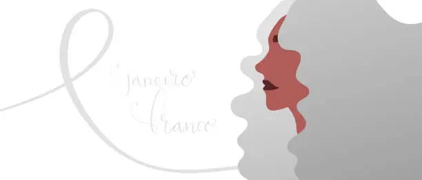 Vector illustration of White January in portuguese Janeiro Branco, Brazil campaign for mental health awareness banner. Handwritten calligraphy lettering, latina adult woman vector