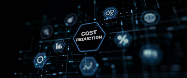 istock Cost reduction business finance concept on abstract virtual screen 1452145088