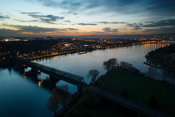 istock Cityscape and river at dusk - aerial view 1452151415