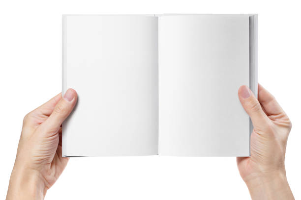istock Hands holding open book with blank pages on white 1452153398
