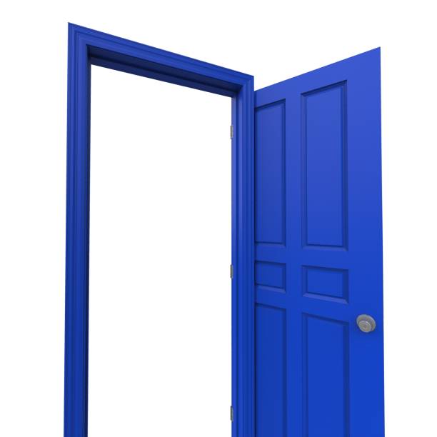 istock open isolated blue door closed 3d illustration rendering 1452153675