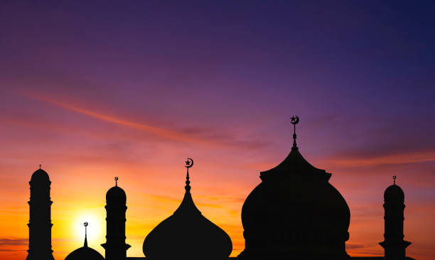 istock Silhouette mosque dome against colorful sunset sky background in iftar period during Ramadan Holy month 1452160248
