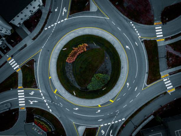 istock Aerial top view of roundabout road 1452170948