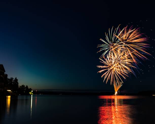 istock Fireworks over the water on Canada day. 1452175073