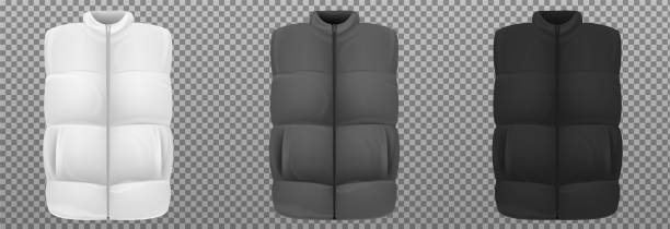 istock Set realistic vest jacket. Sleeveless puffer isolated on transparent background. Blank mockup waistcoat for branding man or woman fashion. Design casual template. Vector illustration. 1452181545