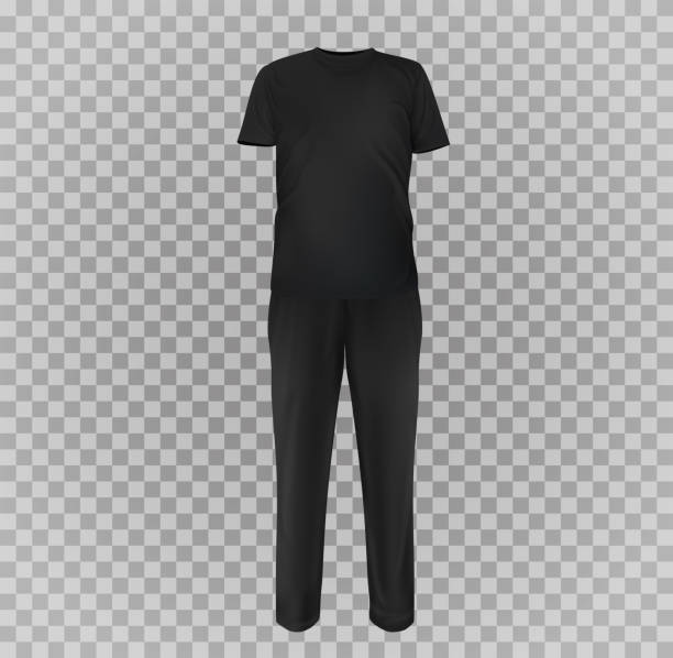 istock Set realistic black casual sport suit. Base clothes isolated on transparent background. Blank mockup costume for branding man or woman fashion. Design casual template. Vector pants and t-shirt. 1452181562