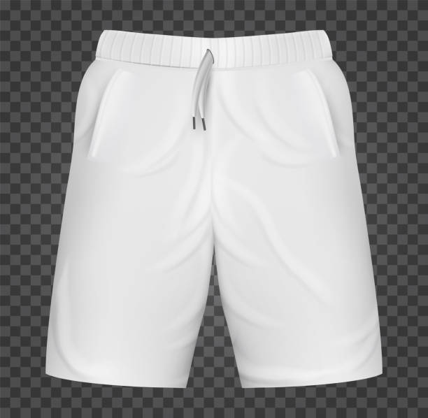istock Realistic white shorts base cloth isolated on transparent background. Blank mockup for branding man or woman fashion. Design casual template. 3d vector illustration. 1452181582