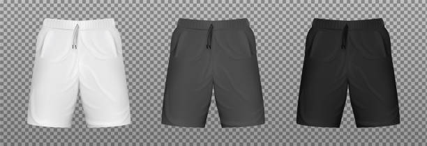 istock Set realistic white, gray, black shorts base cloth isolated on transparent background. Collection blank mockup for branding man or woman fashion. Design casual template. 3d vector illustration. 1452181589