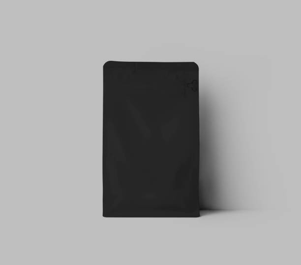 istock Black packaging template gusset, premium, bag isolated on wall background, close up. 1452181612