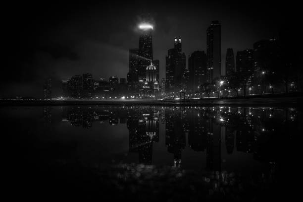istock Gotham City Chicago at Night (Black and White) 1452185174