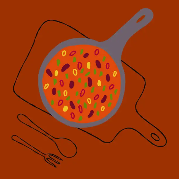 Vector illustration of Mexican food Chili Con Carne illustration on a red background