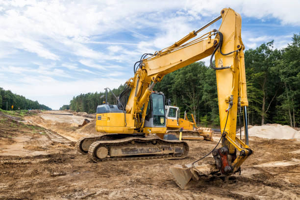 istock Road construction machinery on the construction of highway 1452196031