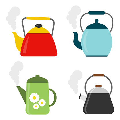 Teapot. A set of boiling teapots. Vector illustration, vector.