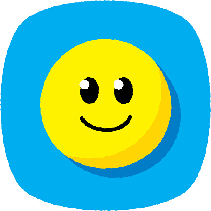 Vector illustration of a hand drawn yellow smiley face against a blue background with textured effect.