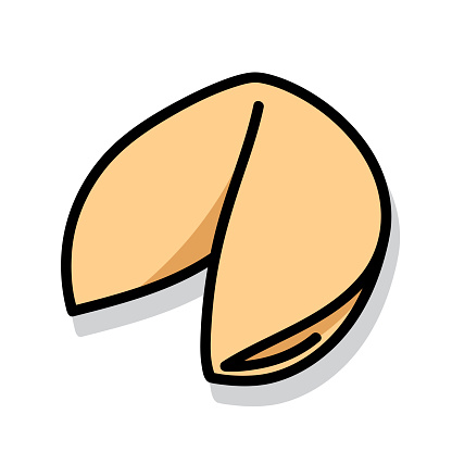 Vector illustration of a hand drawn fortune cookie against a white background.