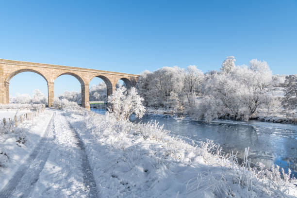 Roxburgh Viaduct over the river teviot in snow in the Scottsih Borders
