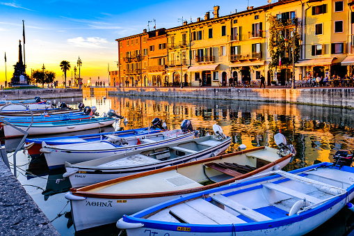 Lazise, Italy - November 7: old town and port of Lazise in italy - Lago di Garda on November 7, 2022