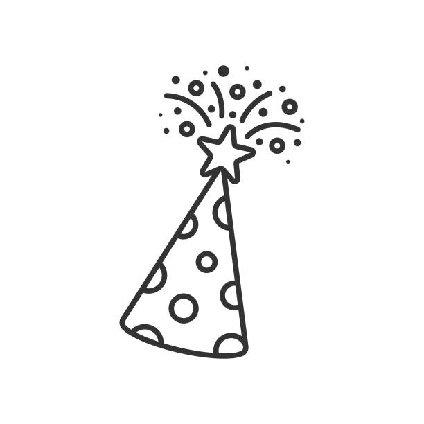 パーティーハットラインアイコン。 - party hat party birthday confetti点のイラスト素材／クリップアート素材／マンガ素材／アイコン素材