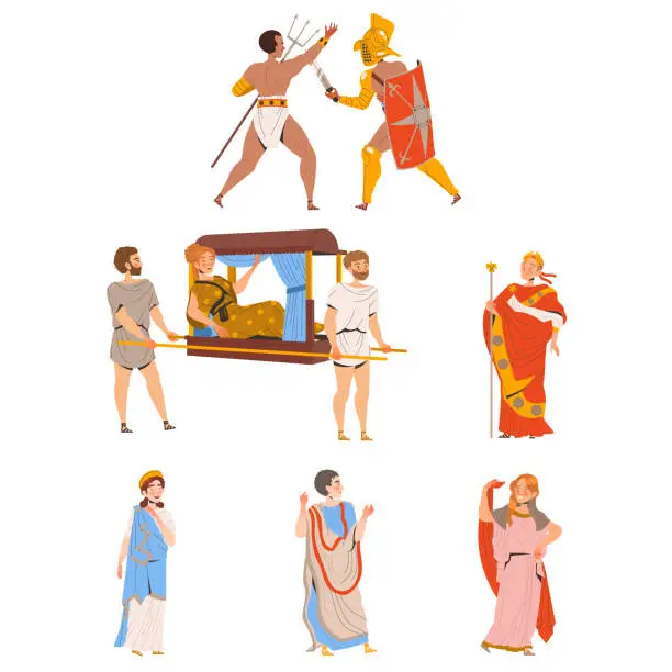Vector illustration of Ancient Romans Character as Cultural Ethnicity or Nationality from Classical Antiquity Vector Set