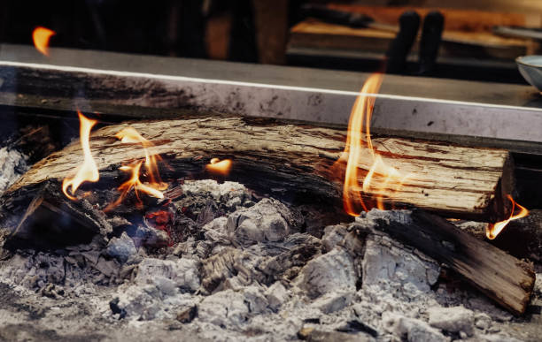 istock wood trunk burning on the grill 1452222240