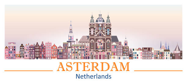 Amsterdam skyline in bright color palette vector illustration vector art illustration