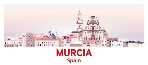 murcia skyline in bright color palette vector illustration - murcia stock illustrations