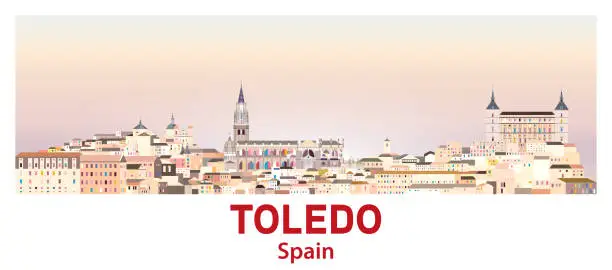 Vector illustration of Toledo skyline in bright color palette vector illustration