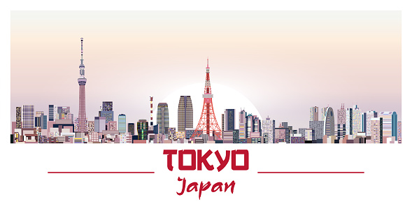 Tokyo skyline in bright color palette vector illustration