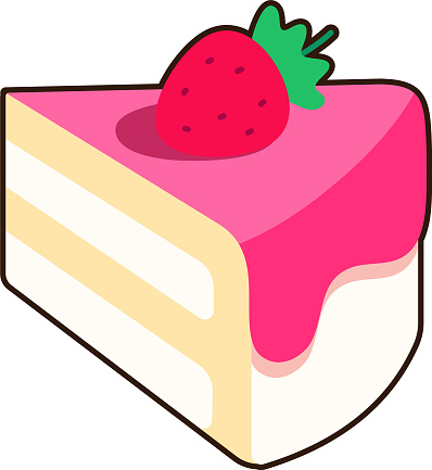 A piece of Vanilla Strawberry Cake tilted slightly upward Dessert Icon Element illustration Flat Sticker Black Style