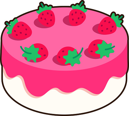 Vanilla Strawberry Cake Dessert Icon Element illustration Flat Sticker Black Style