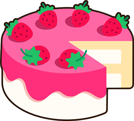 Vanilla Strawberry Cake was divided Dessert Icon Element illustration Flat Sticker Black Style