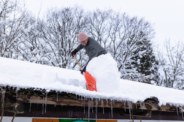 istock Senior man shoveling snow off roof 1452243188