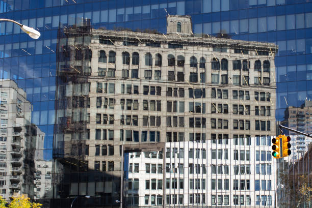 istock Multiple reflections and light effects on the facade of a building 1452244591